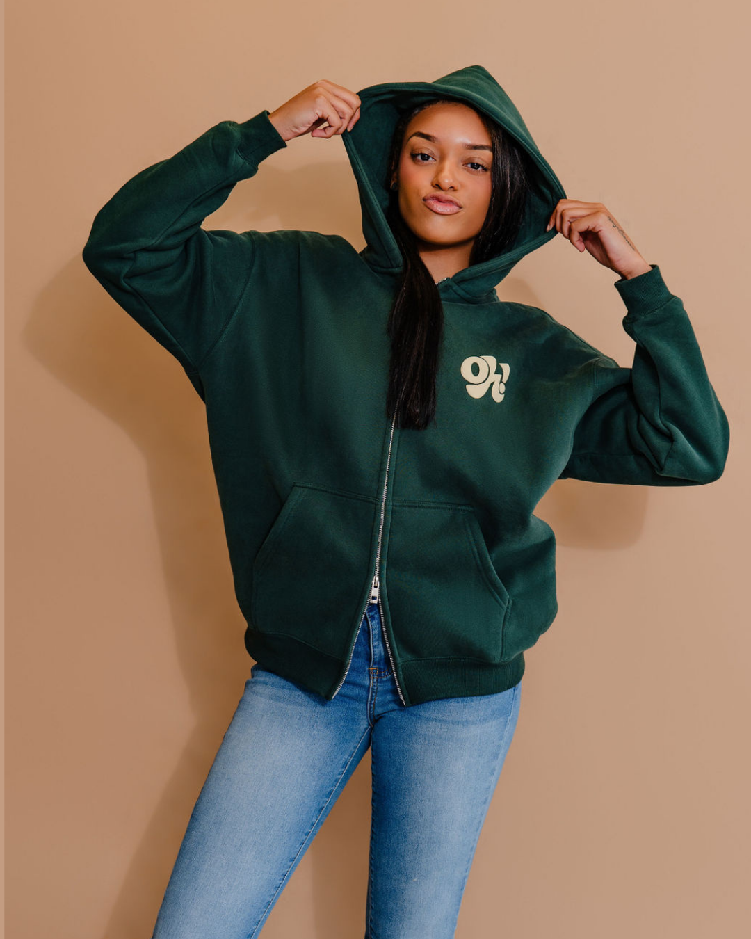 Give More Double Zip Up Hoodie - Forest Green